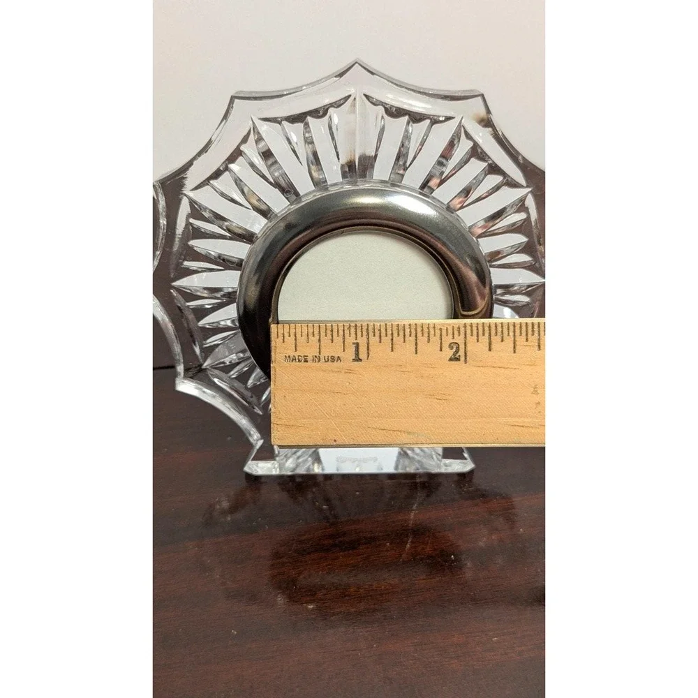Vintage Starburst Glass Picture Frame Round Silver Photo Insert Clear 4.5in